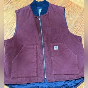 VTG Carhartt V02 CLY Clay Quilt Lined Full Zip Canvas Work Vest Men's XL Reg